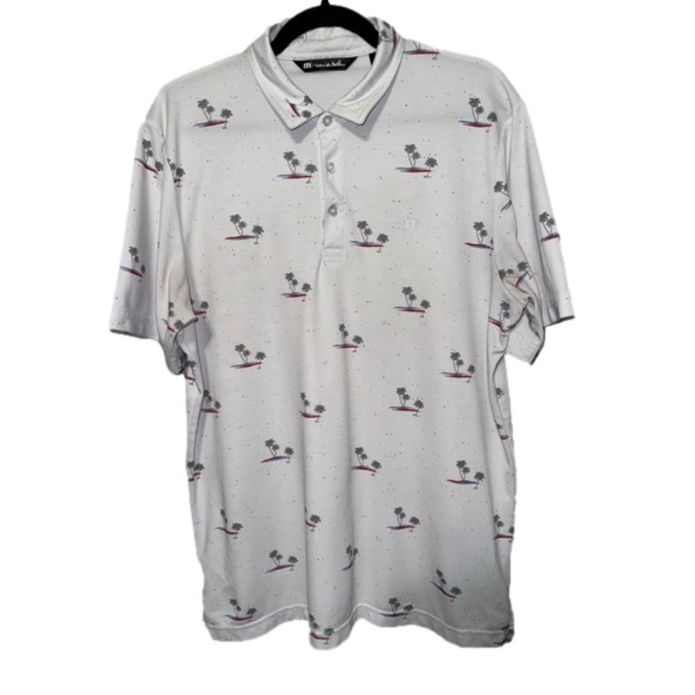 Travis Matthew Polo Shirt Mens Large White Floral Palm Day Man Golf Abstract